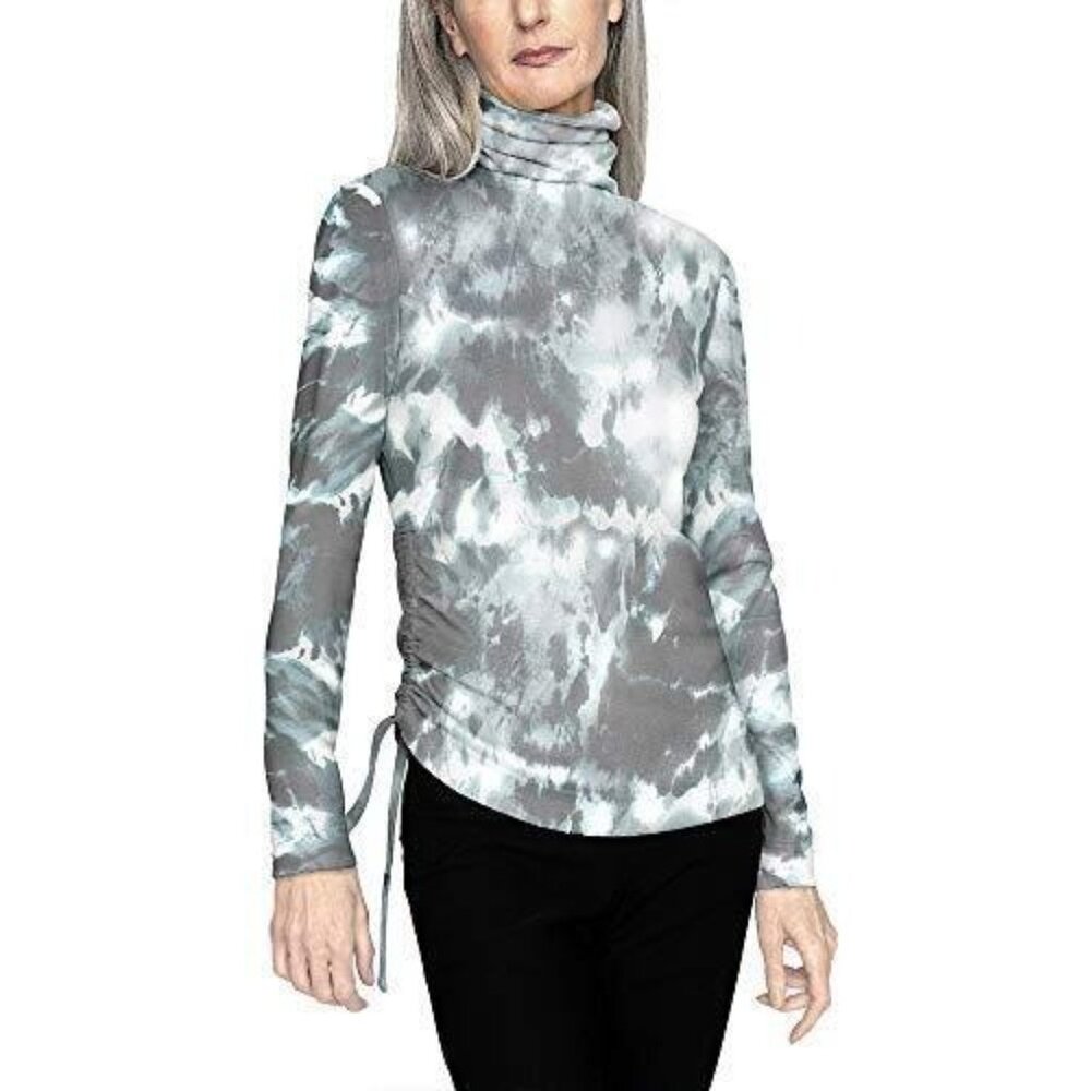 b new york Women's Recycled Long Sleeve Asymmetrical Turtleneck Top Spray Size S